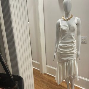 Cinq a Sept White High Low Sheath Dress Scoop Neck.  Color: Ivory